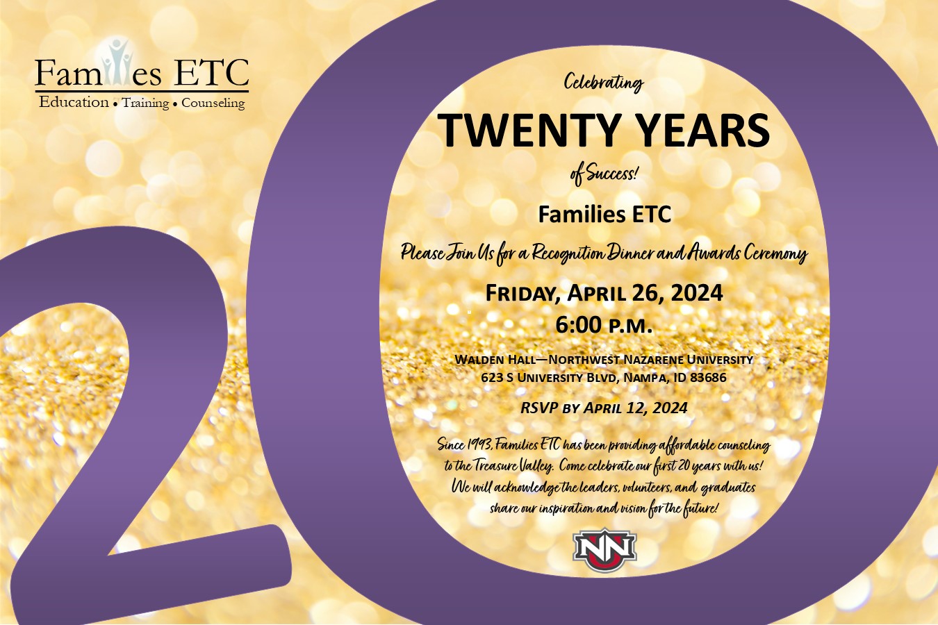 Families ETC 20th Anniversary Celebration Announcement